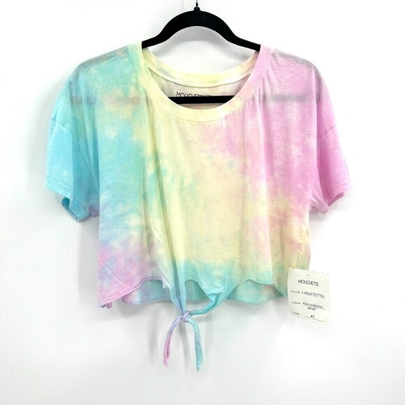NWT MOUCHETTE Sample Rainbow Tie Dye Front Tie Festival Crop Top Size Medium - Picture 1 of 4